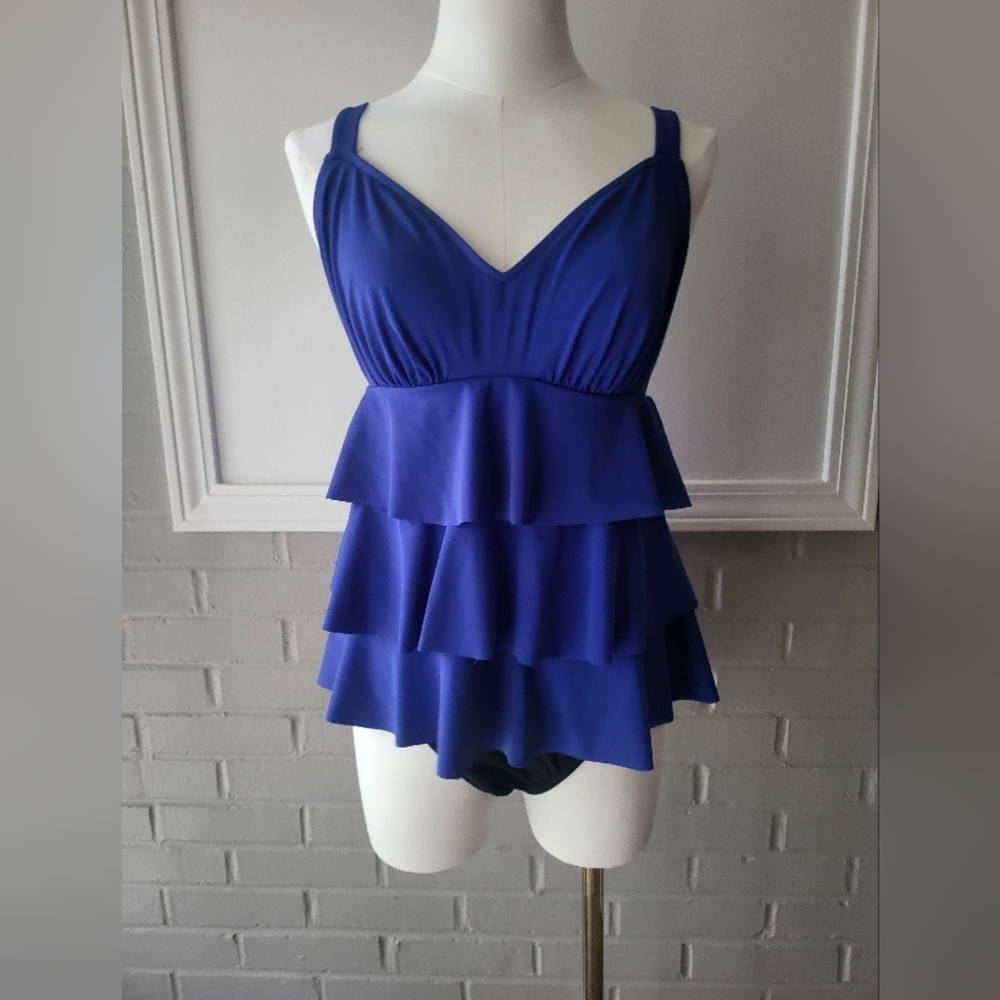 Croft & Barrow Blue Tiered One Piece Swimsuit